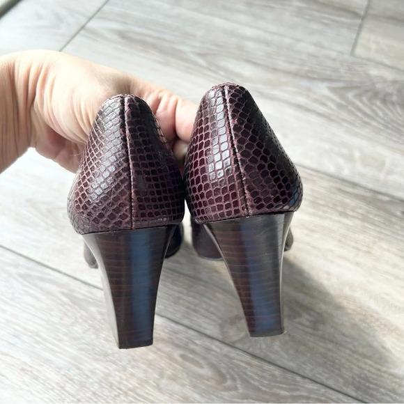 Santa Lolla Wine Snakeskin Embossed Leather Open Toe Pumps - Picture 5 of 12